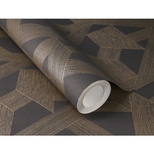 Finom vonalakkal kialakított kreatív és művészi geometriai design sötétbarna/antracit és finom rézszín tónus tapéta