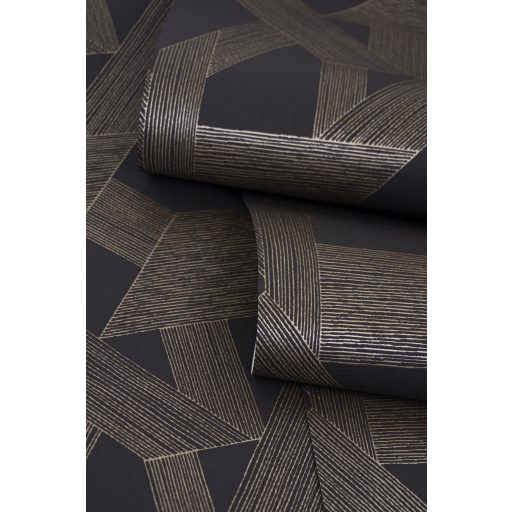 Finom vonalakkal kialakított kreatív és művészi geometriai design sötétbarna/antracit és finom rézszín tónus tapéta