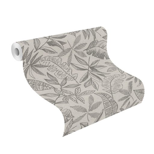 Visszafogott mégis magkapó zsályaágak és levelek motívuma textil háttéren szürke és sötétszürke/antracit tónus tapéta