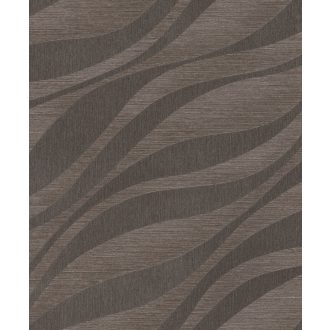   Finom vonalakkal kialakított széles 3D hullámminta dombornyomott struktúra sötétszürke és barna tónus fémes csillogás tapéta