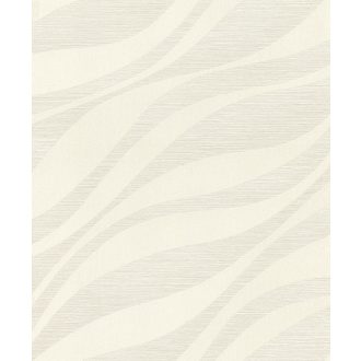  Finom vonalakkal kialakított széles 3D hullámminta dombornyomott struktúra krém és krémszürke tónus fémes csillogás tapéta