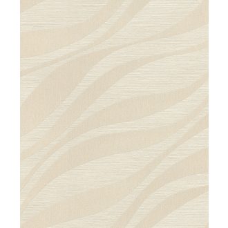   Finom vonalakkal kialakított széles 3D hullámminta dombornyomott struktúra világosbézs és bézsarany tónus fémes csillogás tapéta