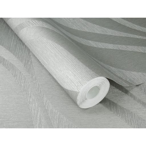 Finom vonalakkal kialakított széles 3D hullámminta dombornyomott struktúra szüstszürke és ezüst tónus fémes csillogás tapéta