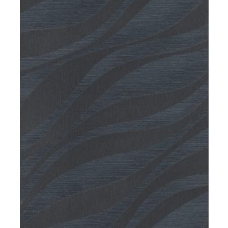   Finom vonalakkal kialakított széles 3D hullámminta dombornyomott struktúra antracit és éjkék tónus fémes csillogás tapéta