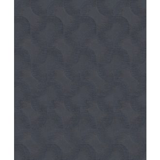   Kirakósra emlékeztető kombinálódó grafikus formák mintája antracit és éjkék tónus fémes hatás tapéta