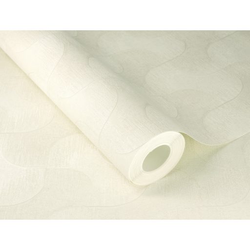 Kirakósra emlékeztető kombinálódó grafikus formák mintája krémfehér és krém tónus fémes hatás tapéta