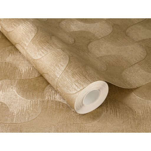 Kirakósra emlékeztető kombinálódó grafikus formák mintája aranybarna és arany tónus fémes hatás tapéta