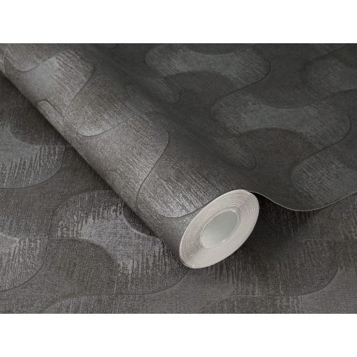 Kirakósra emlékeztető kombinálódó grafikus formák mintája sötétszürke és ezüstszürke tónus fémes hatás tapéta