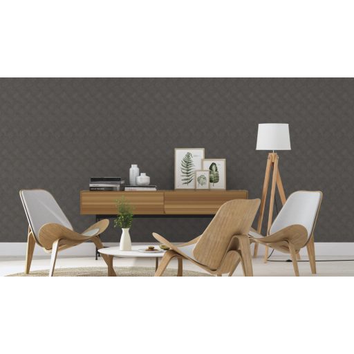 Kirakósra emlékeztető kombinálódó grafikus formák mintája sötétszürke és ezüstszürke tónus fémes hatás tapéta