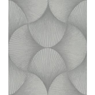   Legyezőre hasonlító grafikus elemek lendületes 3D mintája világosszürke szürke és ezüst tónus fémes hatás tapéta