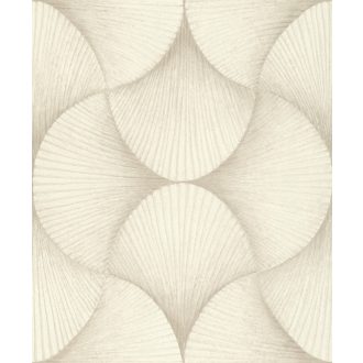   Legyezőre hasonlító grafikus elemek lendületes 3D mintája krémfehér krém és bézsarany tónus fémes hatás tapéta