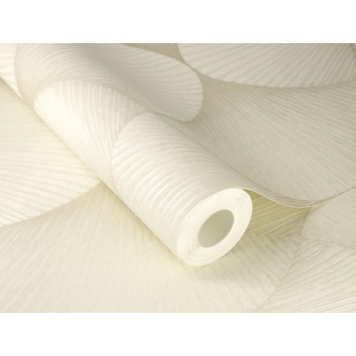 Legyezőre hasonlító grafikus elemek lendületes 3D mintája krémfehér krém és bézsarany tónus fémes hatás tapéta