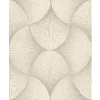   Legyezőre hasonlító grafikus elemek lendületes 3D mintája bézs szürkésbézs és bézsarany tónus fémes hatás tapéta