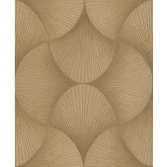   Legyezőre hasonlító grafikus elemek lendületes 3D mintája aranybarna és arany tónus fémes hatás tapéta