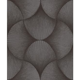   Legyezőre hasonlító grafikus elemek lendületes 3D mintája antracit/sötétszürke és ezüstszürke tónus fémes hatás tapéta