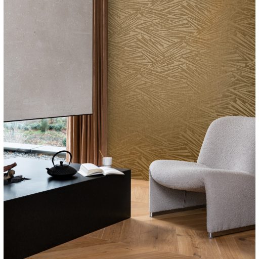 Mikádó játékra emlékeztető inovatív grafikus 3D minta aranybarna és arany tónus fémes hatás tapéta