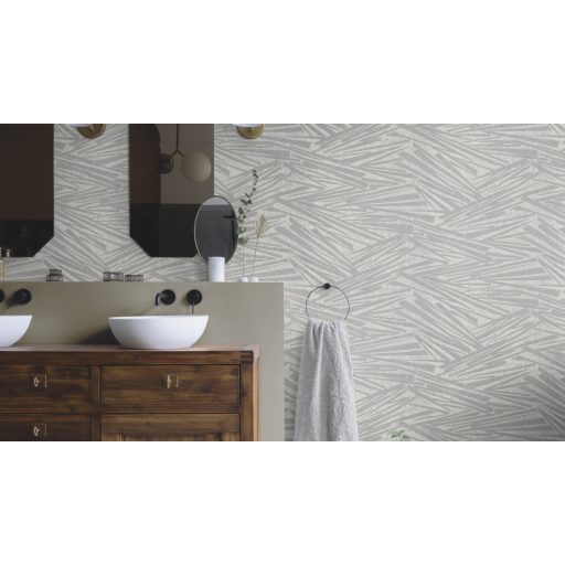 Mikádó játékra emlékeztető inovatív grafikus 3D minta szürke és ezüst tónus fémes hatás tapéta