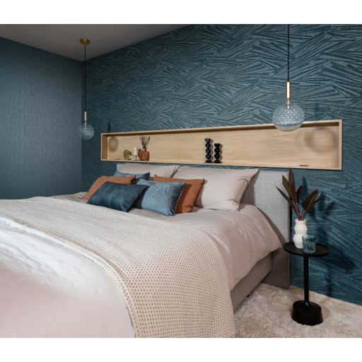 Mikádó játékra emlékeztető inovatív grafikus 3D minta zöld és kékeszöld tónus fémes hatás tapéta