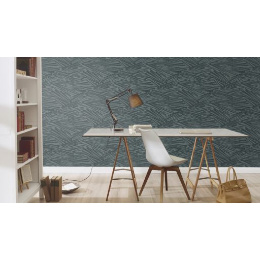 Mikádó játékra emlékeztető inovatív grafikus 3D minta zöld és kékeszöld tónus fémes hatás tapéta