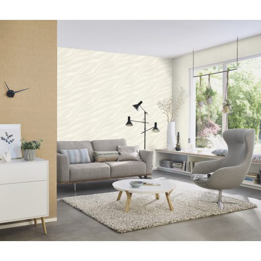 Kifinomult vonalmintázatú strukturált egyszínű minta krém/krémfehér tónus fémes hatás tapéta