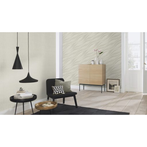 Kifinomult vonalmintázatú strukturált egyszínű minta szürke/szürkésbézs tónus fémes hatás tapéta