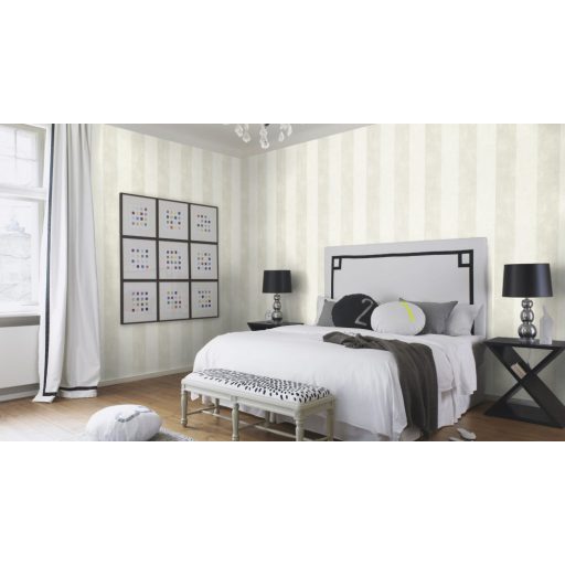 Vintage széles blokkcsíkos krém bézs helyenként finom csillogó ezüstfesték tapéta