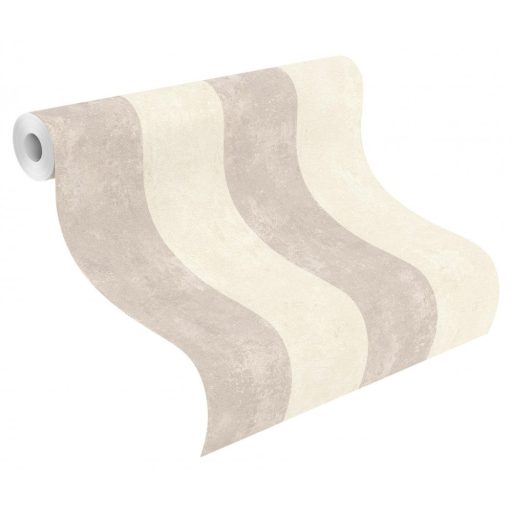 Vintage széles blokkcsíkos krém szürke helyenként finom csillogó ezüstfesték tapéta