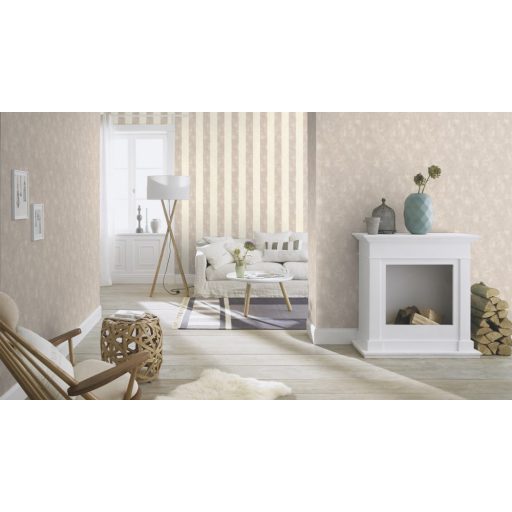 Vintage széles blokkcsíkos krém szürke helyenként finom csillogó ezüstfesték tapéta