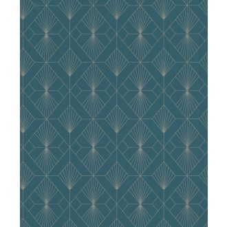  Nemes grafikus design finom art deco feeeling benzinkék fényes csillogó ezüst tapéta