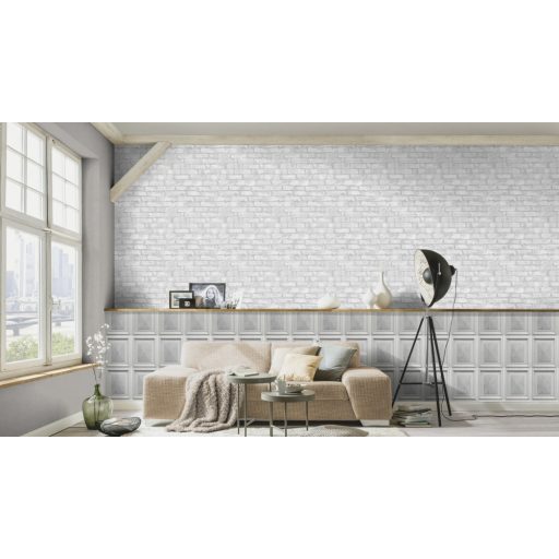 Erismann Imitations 6318-10  natur téglafal 3D világos szürke fehér tapéta