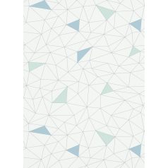   Háromszögekből kialakított grafikus hálózatminta fehér vízkék vízzöld és ezüstszürke tónusok tapéta