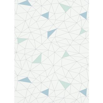   Háromszögekből kialakított grafikus hálózatminta fehér vízkék vízzöld és ezüstszürke tónusok tapéta