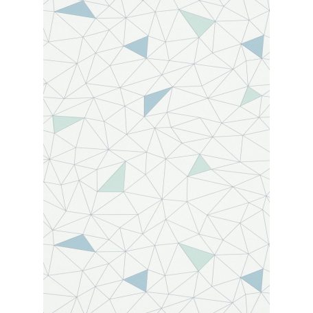 Háromszögekből kialakított grafikus hálózatminta fehér vízkék vízzöld és ezüstszürke tónusok tapéta