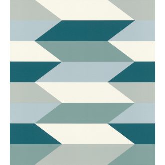   Rasch Sansa 637519 Geometrikus nyújtott trapézok nyílformába rendezve fehér szürke kék és zöldeskék árnyalatok tapéta