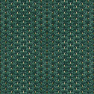   Rasch Sansa/Maya 637915  Art Deco sűrű apró legyezőformájú minta zöld sötétzöld lila fémes arany tapéta