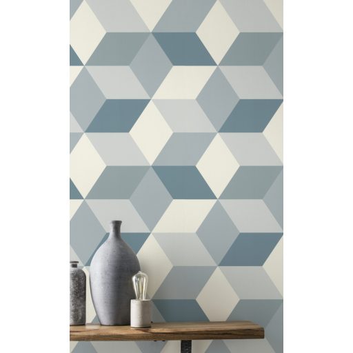 Rasch Sansa 638127 Geometrikus minta fehér szürkéskék és kék tónus tapéta