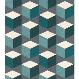 Geometrikus 3D kockák oszlopba rendezve fehér zöld sötétzöld petrol sötétszürke tapéta