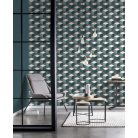 Geometrikus 3D kockák oszlopba rendezve fehér zöld sötétzöld petrol sötétszürke tapéta