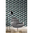 Geometrikus 3D kockák oszlopba rendezve fehér zöld sötétzöld petrol sötétszürke tapéta