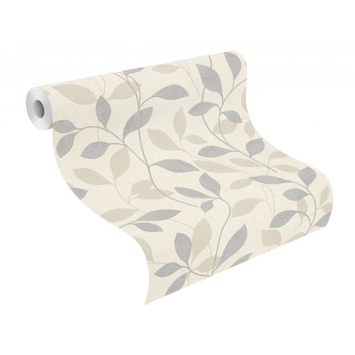 Rasch Andy Wand 639827 Natur Kecses levélmintázat krémfehér bársonyos szürke gyöngyház finom fény tapéta