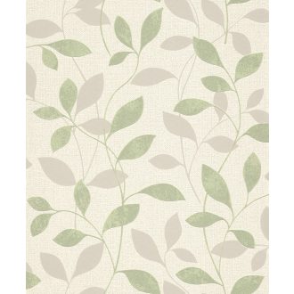   Rasch Andy Wand 639834 Natur Kecses levélmintázat krémfehér bársonyos mészzöld csillogó gyöngyház finom fény tapéta