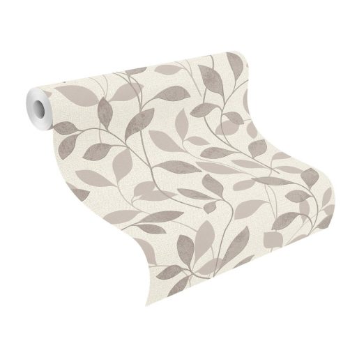 Rasch Andy Wand 639841 Natur Kecses levélmintázat krémfehér bársonyos bézs szürkésbarna csillogó gyöngyház finom fény tapéta