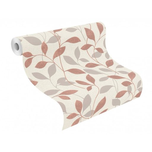 Rasch Andy Wand 639858 Natur Kecses levélmintázat krémfehér bársonyos terrabarna csillogó gyöngyház finom fény tapéta