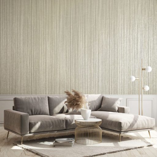 Csíkos mintázatú domborított felületű minta fémes kiemelésekkel bézs homokszín barna és arany tónus tapéta