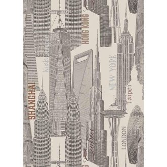   Erismann Mix Up 6474-02 felhőkarcolók fehér bézs szürke barna tapéta