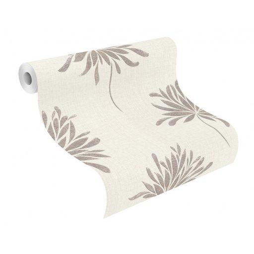 Rasch Andy Wand 649017 Natur túlméretezett absztrakt virágok gyöngyházfehér ezüst szürke textilstruktúra fémes hatás tapéta