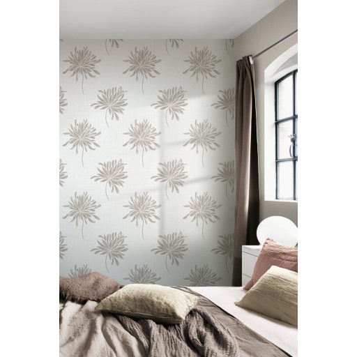 Rasch Andy Wand 649017 Natur túlméretezett absztrakt virágok gyöngyházfehér ezüst szürke textilstruktúra fémes hatás tapéta