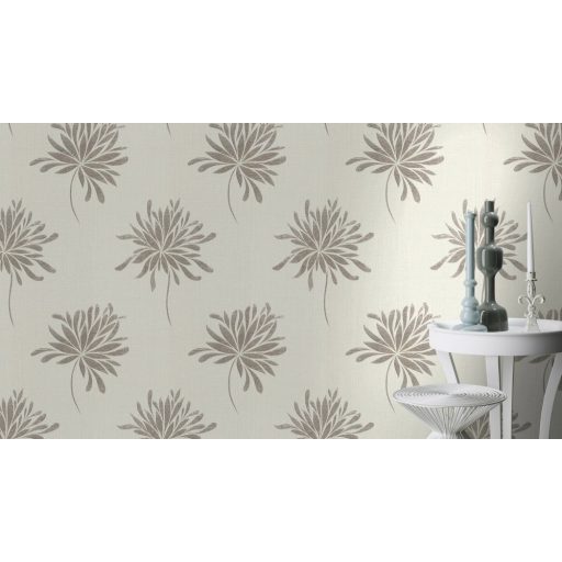 Rasch Andy Wand 649017 Natur túlméretezett absztrakt virágok gyöngyházfehér ezüst szürke textilstruktúra fémes hatás tapéta