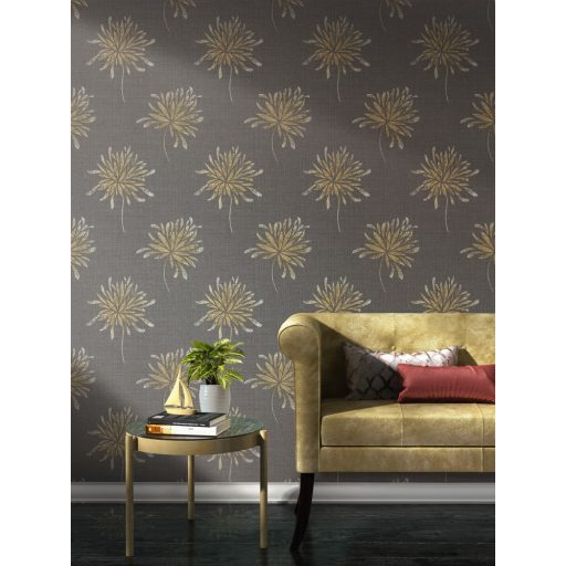 Rasch Andy Wand 649024 Natur túlméretezett absztrakt virágok palaszürke ezüst arany textilstruktúra fémes hatás tapéta