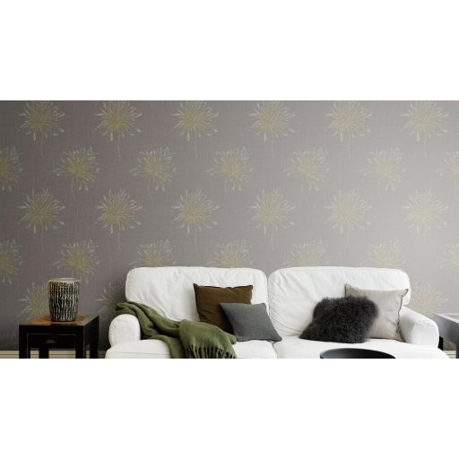 Rasch Andy Wand 649024 Natur túlméretezett absztrakt virágok palaszürke ezüst arany textilstruktúra fémes hatás tapéta